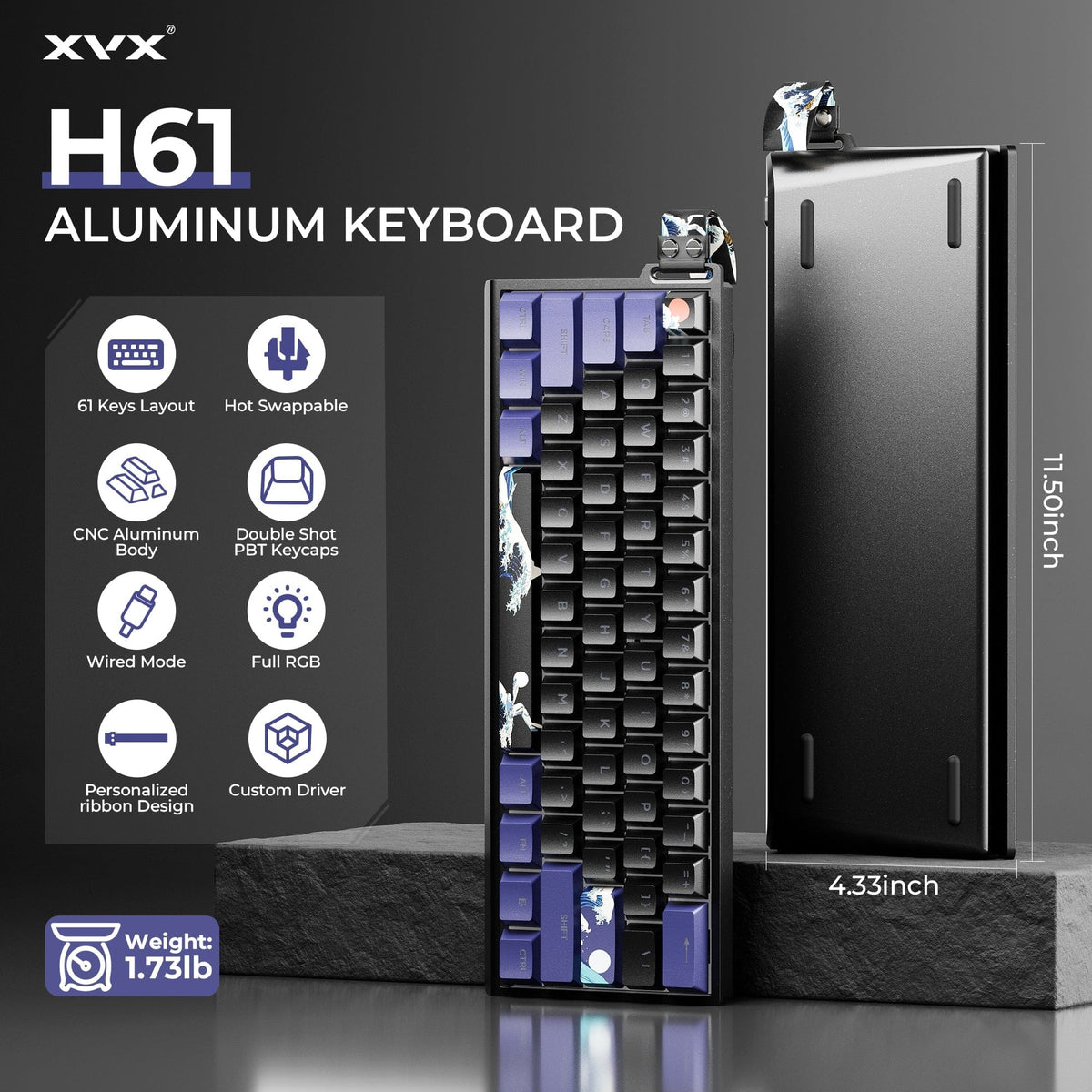 XVX H61 Coral Sea Themed Aluminum Wired RGB Mechanical Keyboard - A-1 Thread Vault