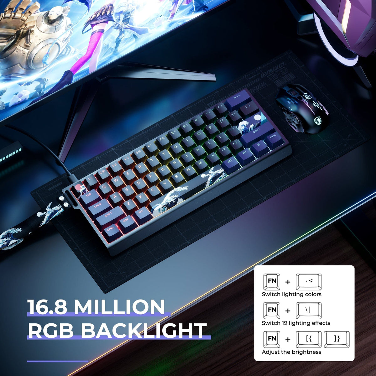 XVX H61 Coral Sea Themed Aluminum Wired RGB Mechanical Keyboard - A-1 Thread Vault