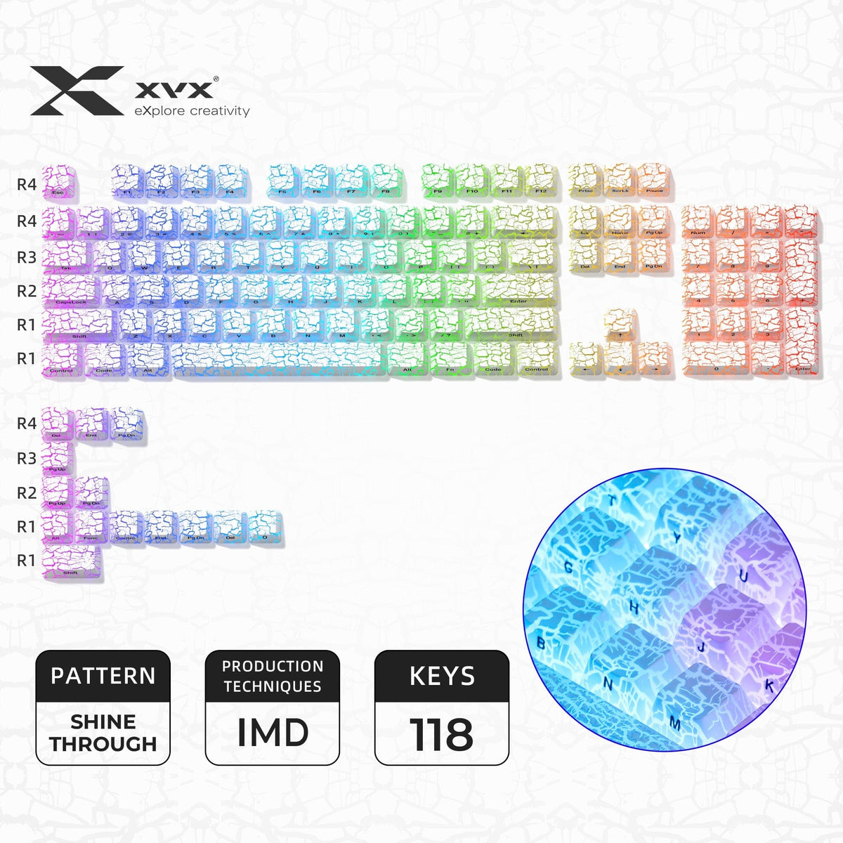 XVX IMD Ice Crack Pattern Shine-Through OEM Profile Keycap Set - A-1 Thread Vault