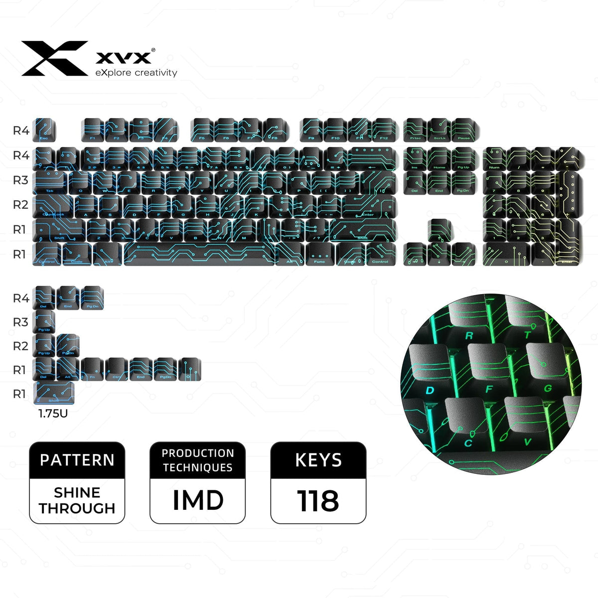 XVX IMD Spider Web Shine-Through OEM Profile 118-Key Keycap Set - A-1 Thread Vault