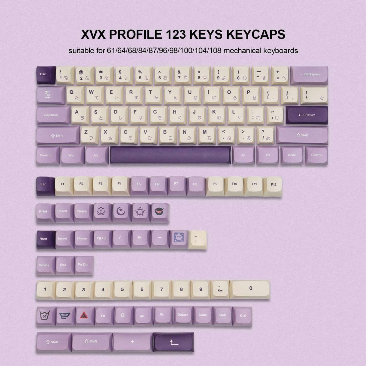 XVX Lavender Purple Dye-Sublimation XVX Profile 123-Key PBT Keycap Set - A-1 Thread Vault