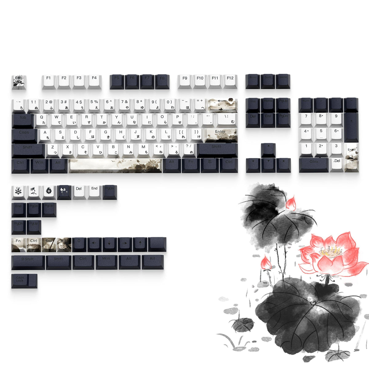 XVX Lotus Cherry Profile Shine-Through Dye-Sub PBT Keycap Set (133-Key) - A-1 Thread Vault
