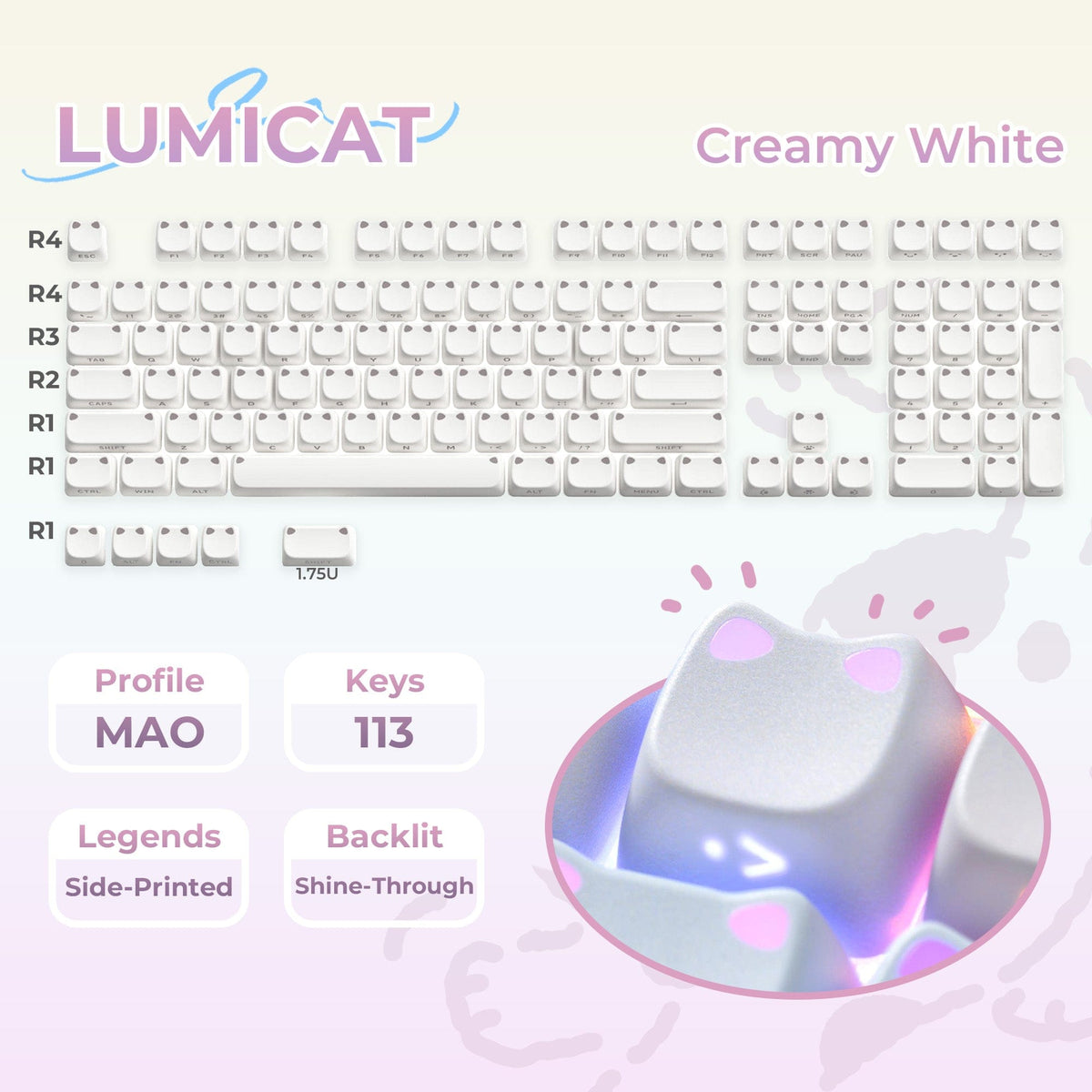 XVX Lumicat MAO Profile Side-Printed Shine-Through 113-Key Keycap Set - A-1 Thread Vault