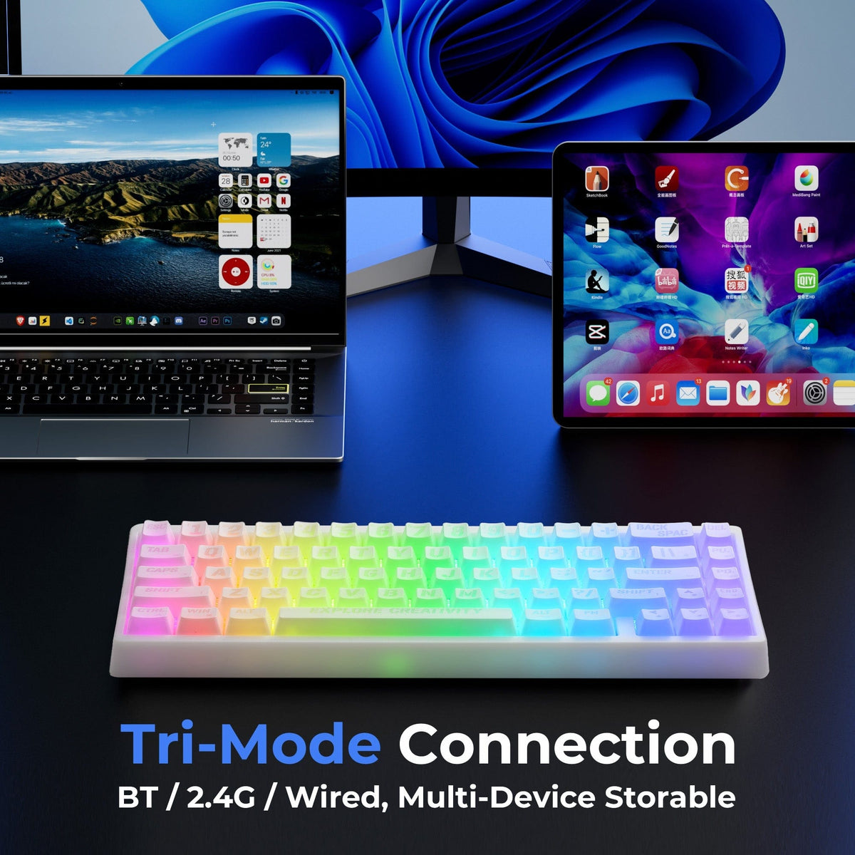 XVX M67 JadeStone Miami Tri-Mode RGB Mechanical Keyboard - A-1 Thread Vault