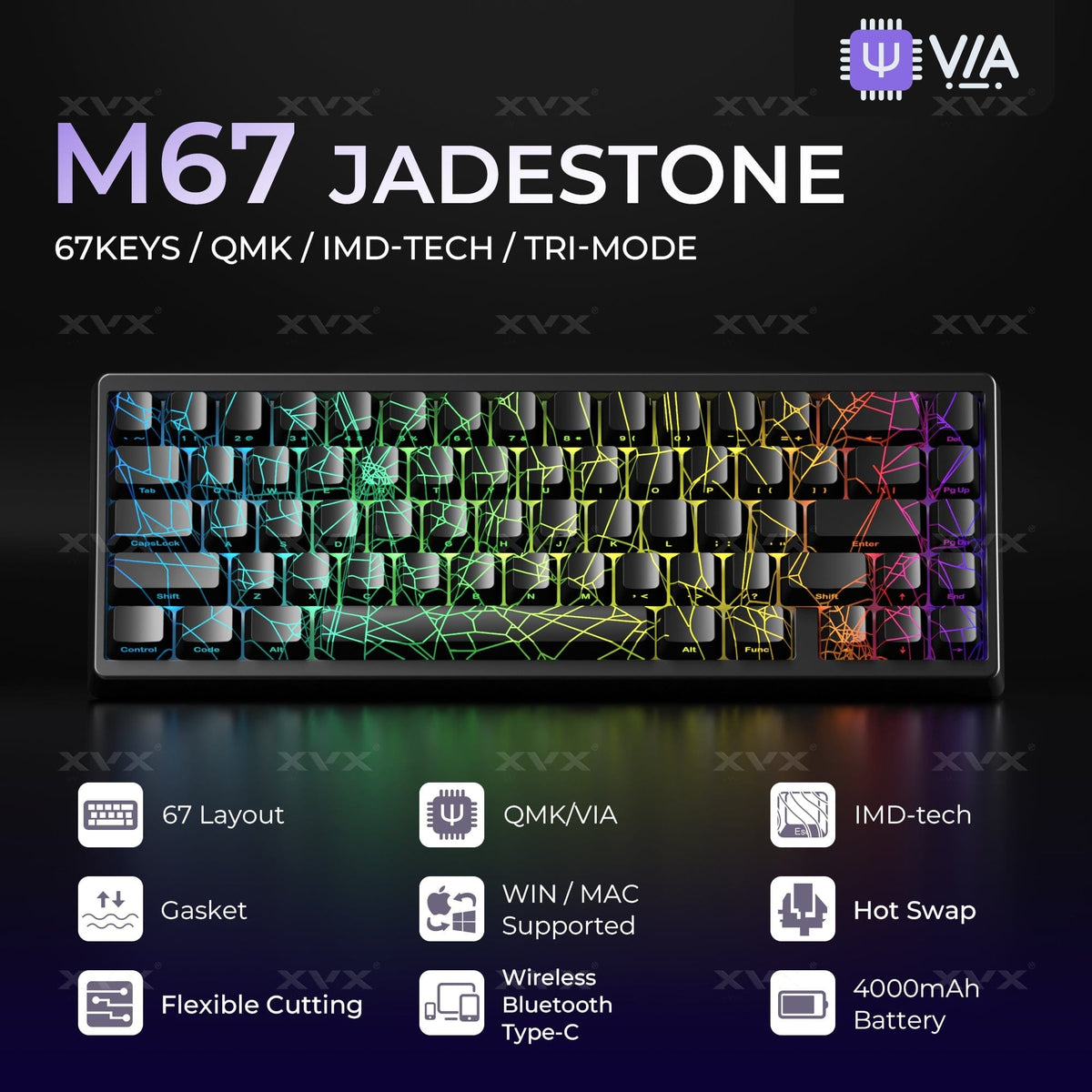 XVX M67 JadeStone Spider Web Tri-Mode RGB Mechanical Keyboard - A-1 Thread Vault