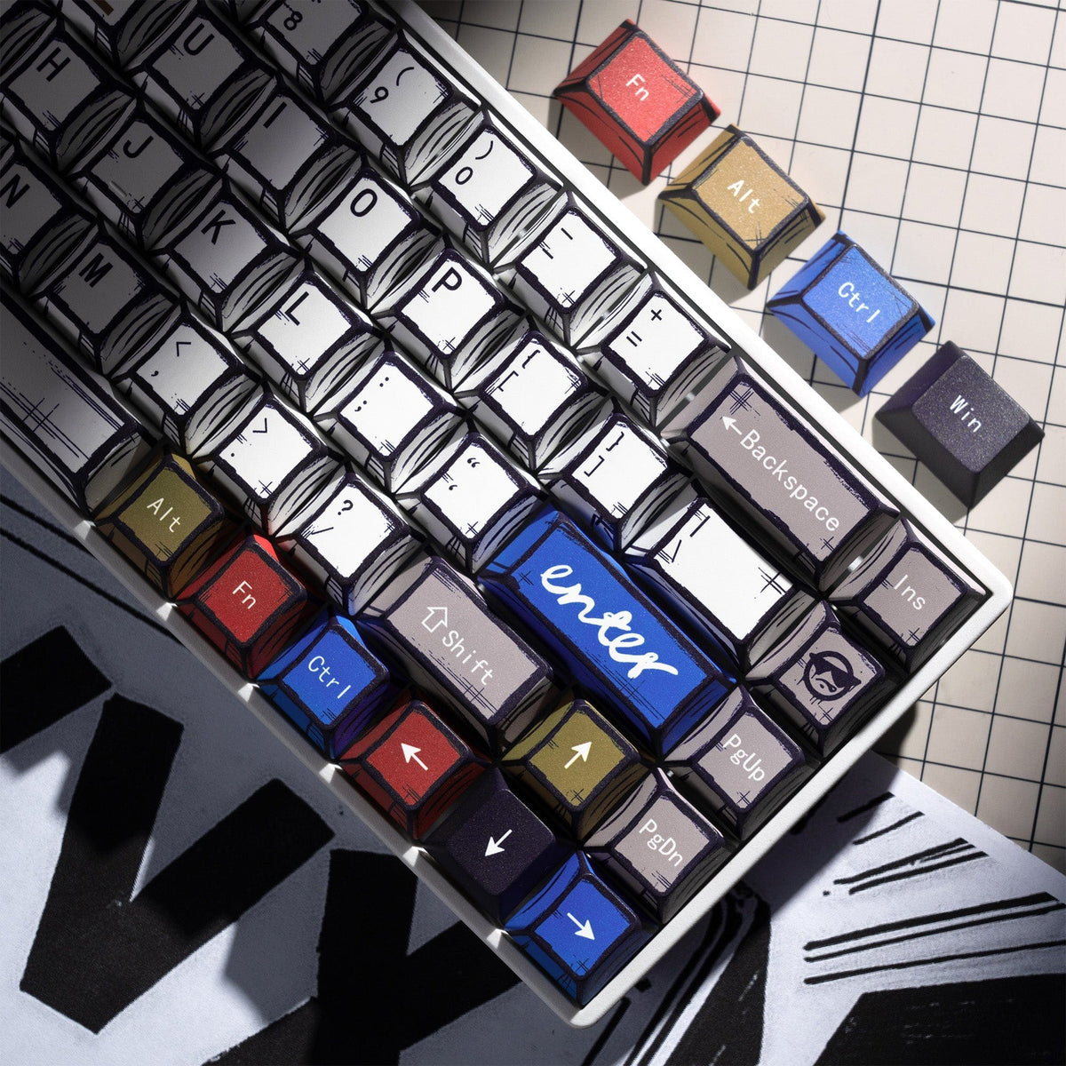 XVX Manga Graffiti Cherry Profile 134-Key Dye-Sublimation PBT Keycap Set - A-1 Thread Vault