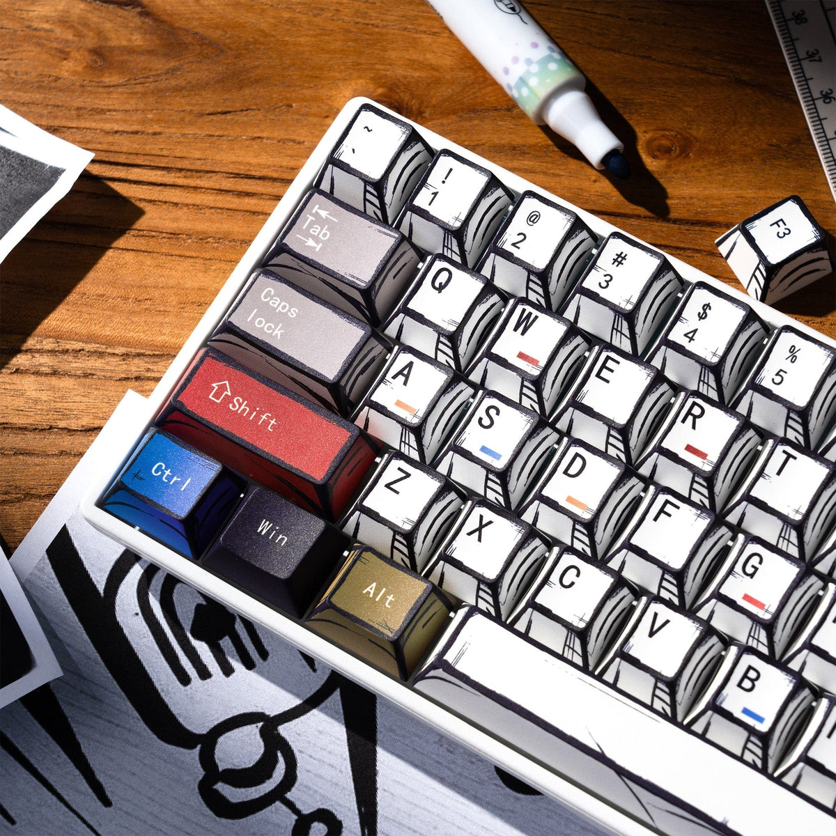 XVX Manga Graffiti Cherry Profile 134-Key Dye-Sublimation PBT Keycap Set - A-1 Thread Vault