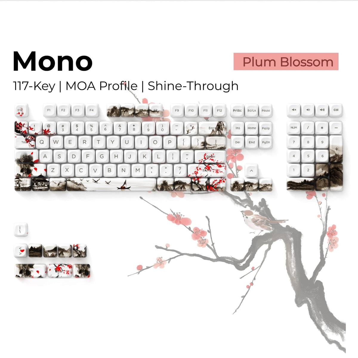 XVX Mono Plum Blossom MOA Profile Shine-Through PBT Keycap Set - A-1 Thread Vault