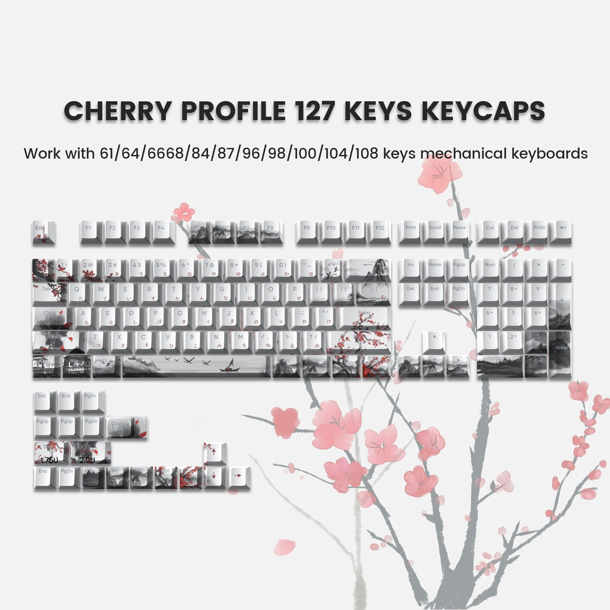 XVX Plum Blossom Cherry Profile Dye-Sublimation PBT Keycap Set - A-1 Thread Vault