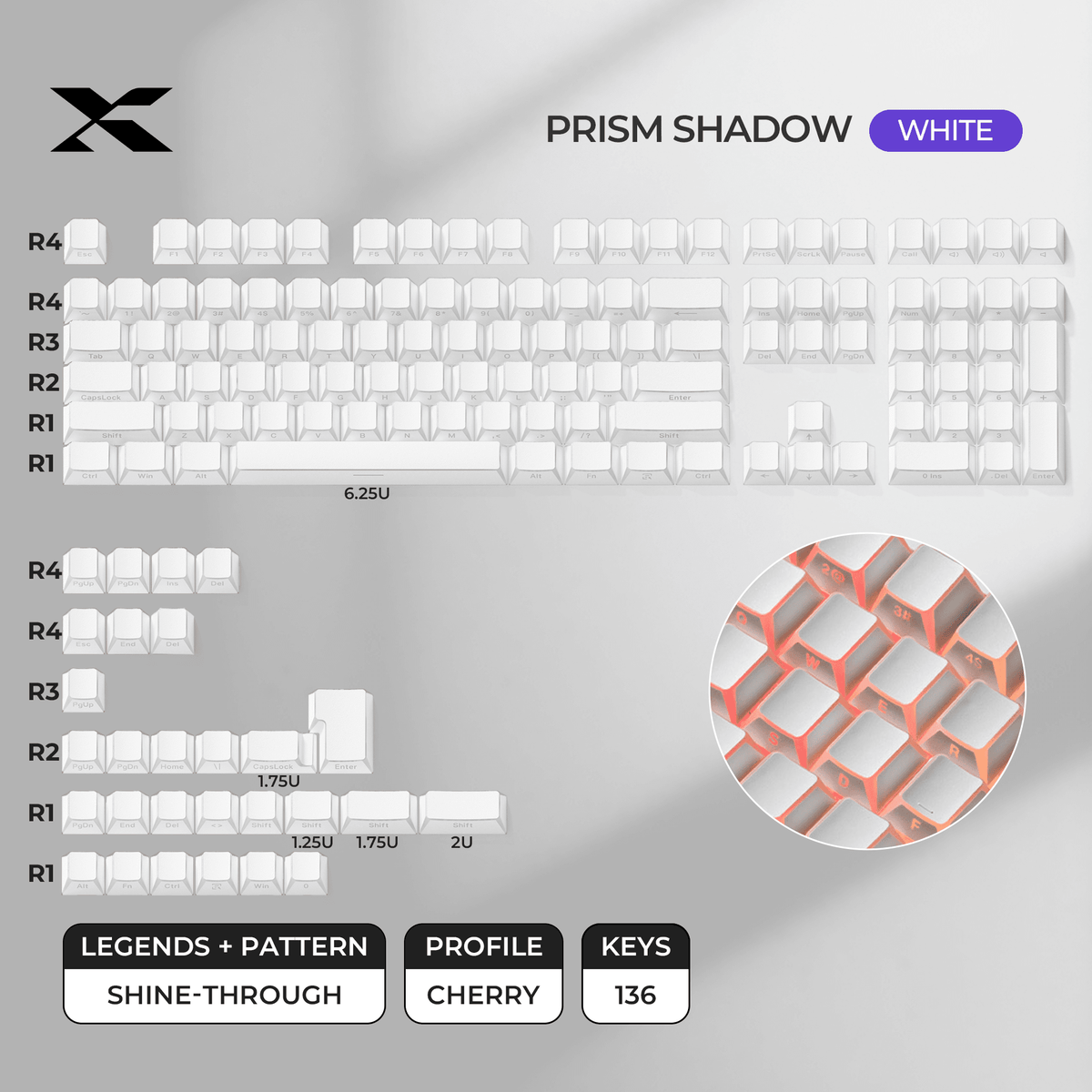 XVX PRISM Shadow Shine-Through Double-Shot Cherry Profile PBT Keycap Set - A-1 Thread Vault