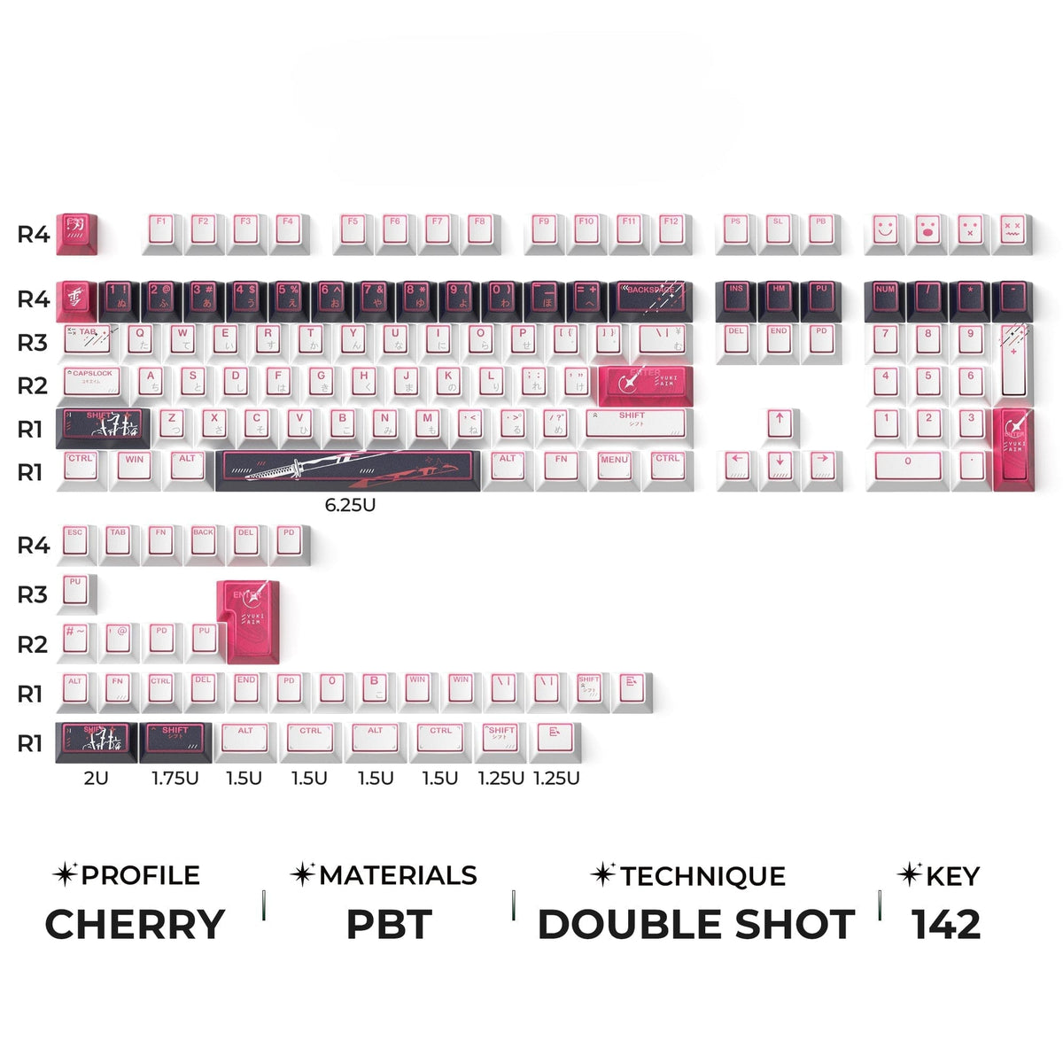 XVX PRISM Shine-Through Double-Shot Cherry Profile 142-Key PBT Keycap Set - A-1 Thread Vault