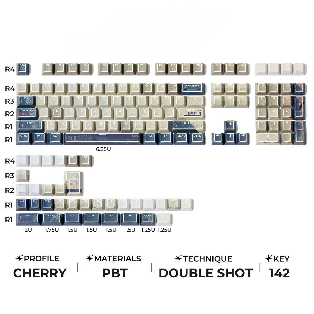 XVX PRISM Shine-Through Double-Shot Cherry Profile 142-Key PBT Keycap Set - A-1 Thread Vault