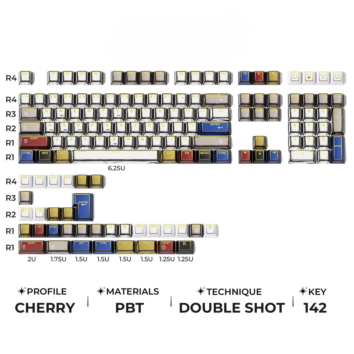 XVX PRISM Shine-Through Double-Shot Cherry Profile 142-Key PBT Keycap Set - A-1 Thread Vault