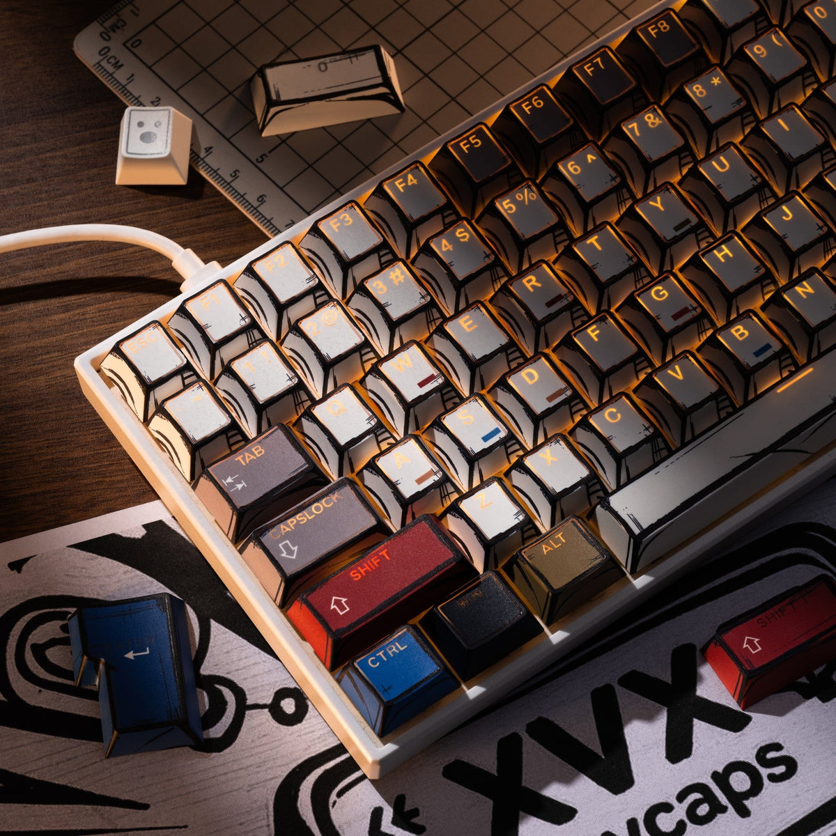 XVX PRISM Shine-Through Double-Shot Cherry Profile 142-Key PBT Keycap Set - A-1 Thread Vault