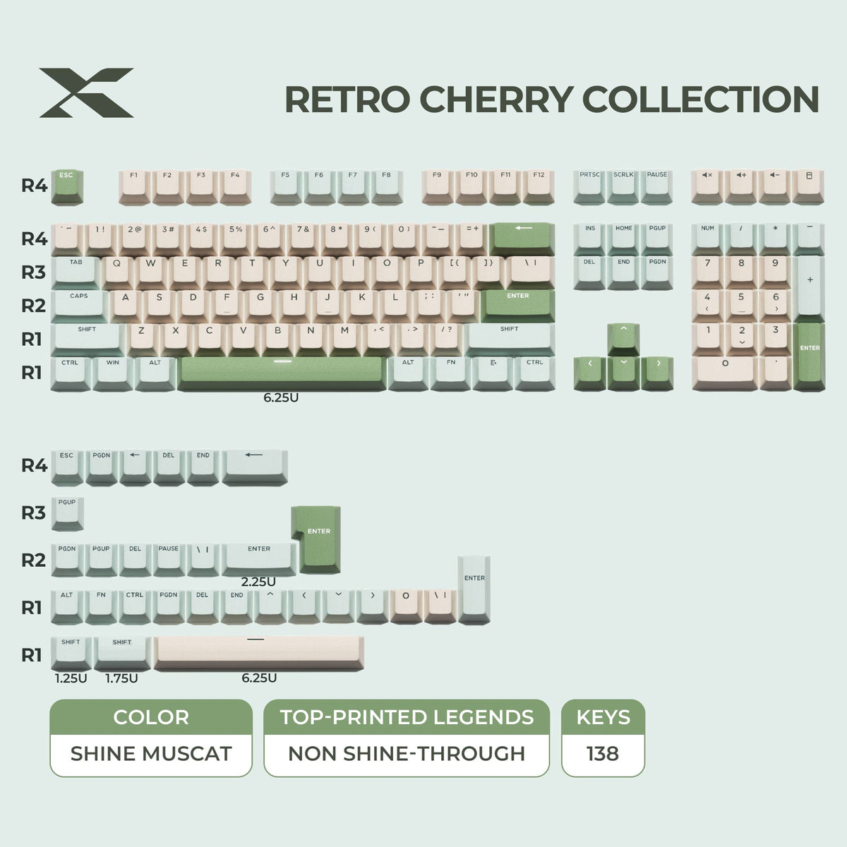 XVX Retro Cherry Series Color Matching Double-Shot PBT Keycap Set - A-1 Thread Vault