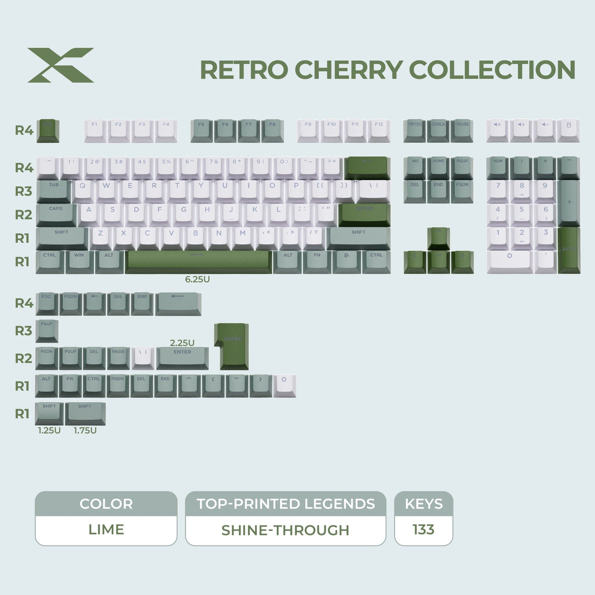 XVX Retro Cherry Series Color Matching Double-Shot PBT Keycap Set - A-1 Thread Vault