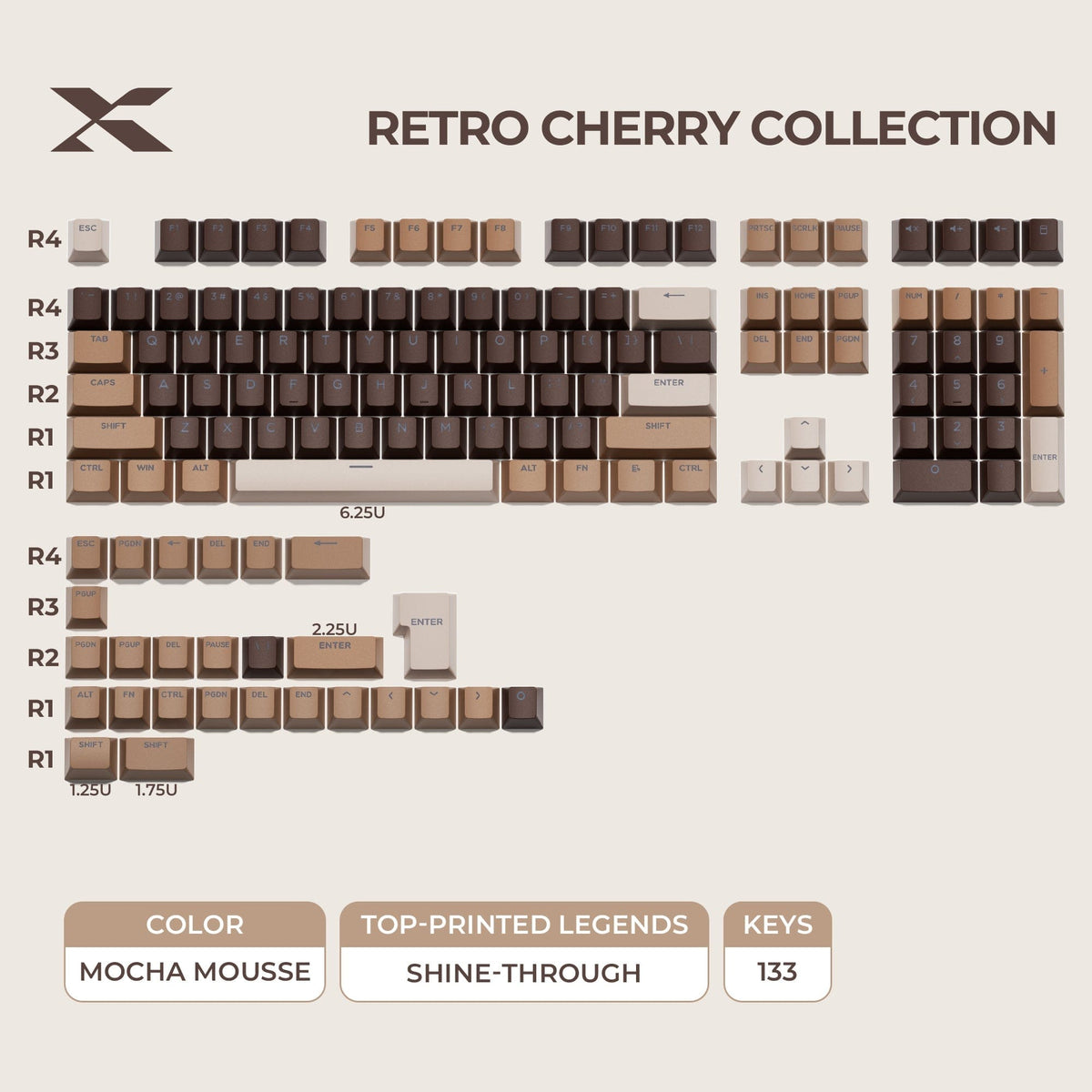 XVX Retro Cherry Series Color Matching Double-Shot PBT Keycap Set - A-1 Thread Vault