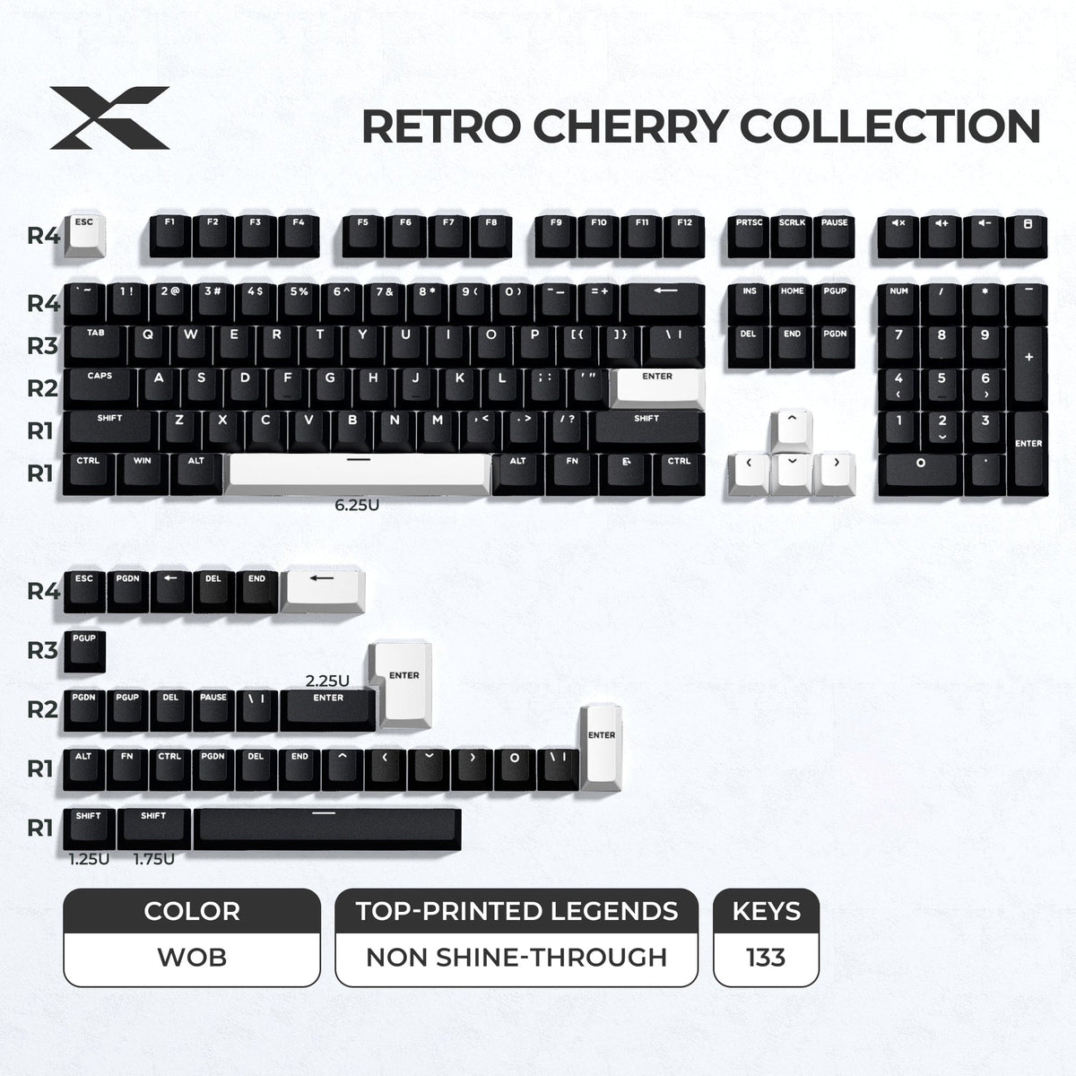 XVX Retro Cherry Series Color Matching Double-Shot PBT Keycap Set - A-1 Thread Vault