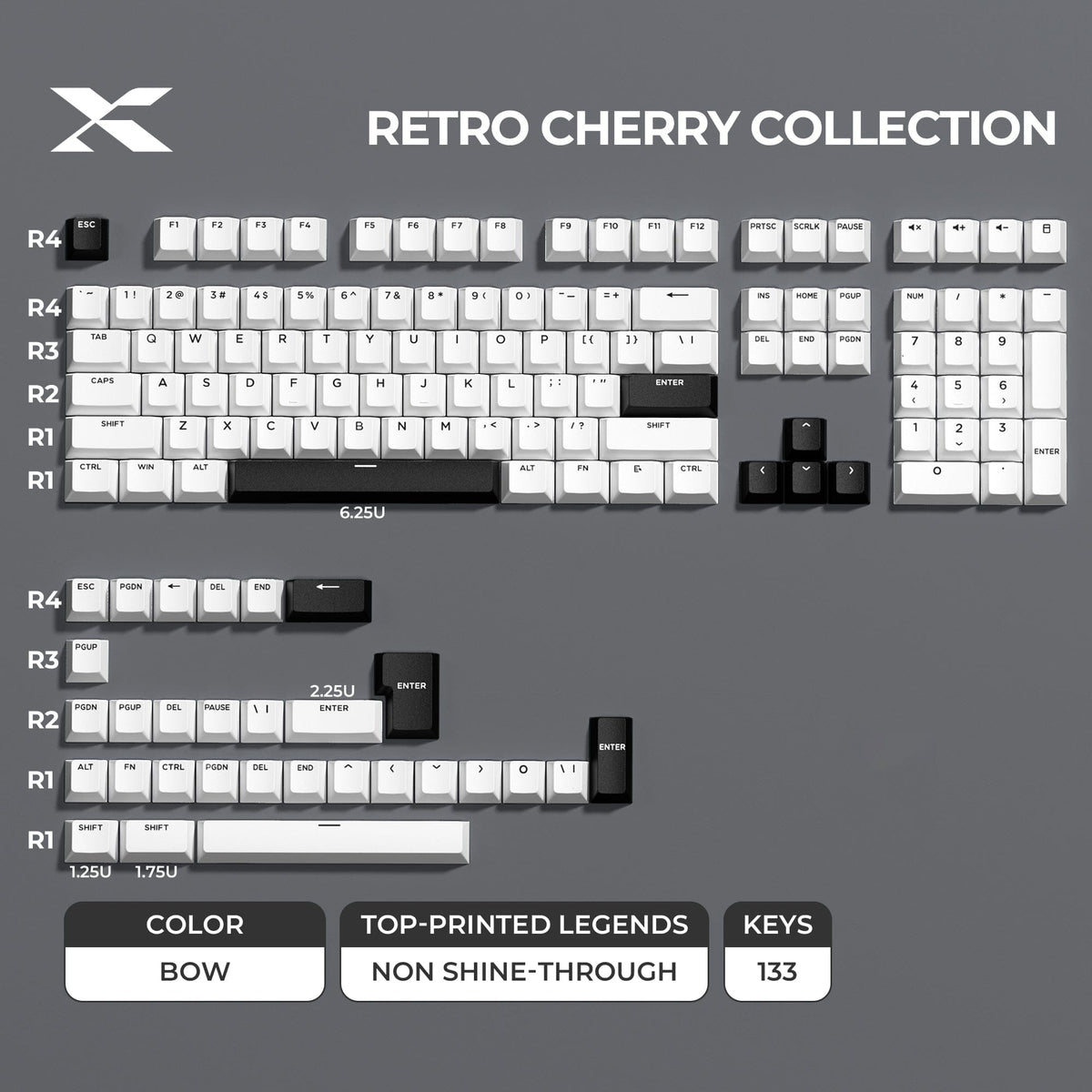 XVX Retro Cherry Series Color Matching Double-Shot PBT Keycap Set - A-1 Thread Vault