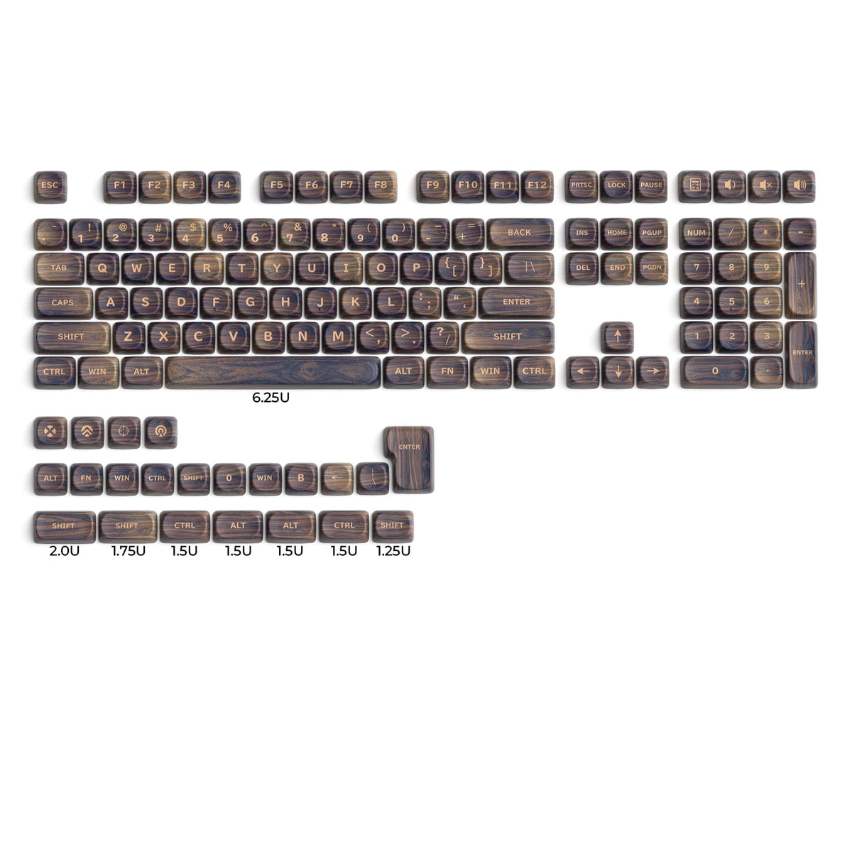 XVX Walnut Texture MOA Profile Dye-Sublimation PBT 130-Key Keycap Set - A-1 Thread Vault