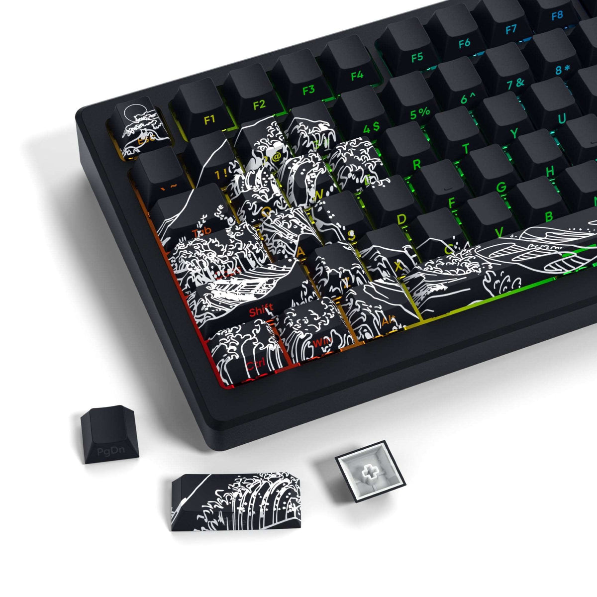 XVX Wave of Kanagawa Cherry Profile Side Print Dye-sub PBT Keycap Set (131-Key) - A-1 Thread Vault