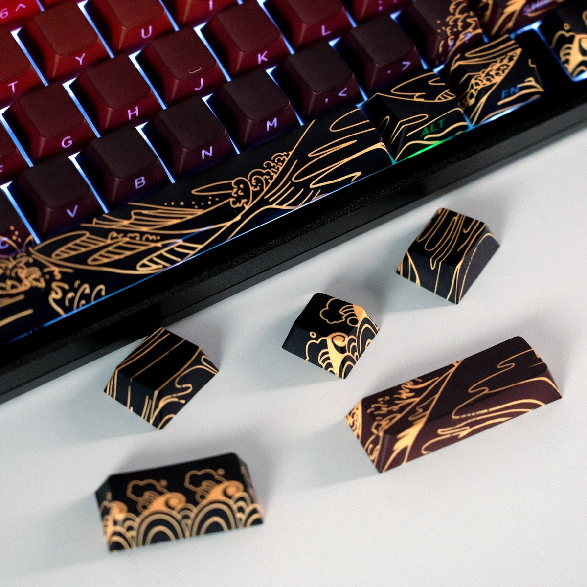 XVX Wave of Kanagawa Cherry Profile Side Print Dye-sub PBT Keycap Set (131-Key) - A-1 Thread Vault