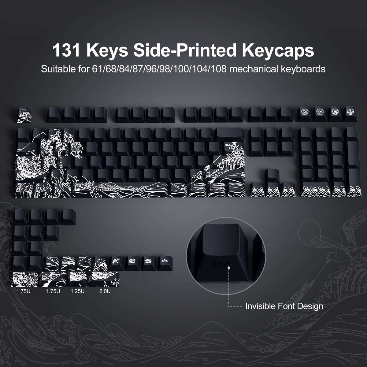 XVX Wave of Kanagawa Cherry Profile Side Print Dye-sub PBT Keycap Set (131-Key) - A-1 Thread Vault