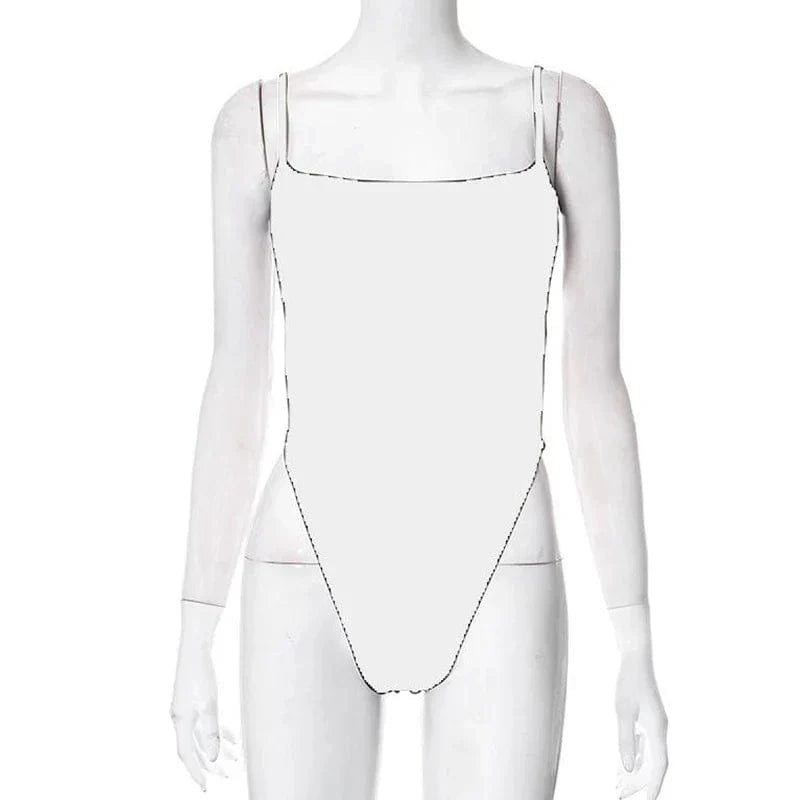 Y2k Streetwear Tops Thin Shoulder Strap Fashion Bodysuit New Women Slim Fit Short Patchwork Backless Pure Colour Hollow Jumpsuit - A-1 Thread Vault