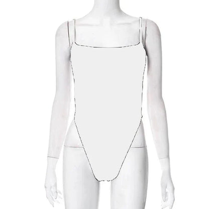 Y2k Streetwear Tops Thin Shoulder Strap Fashion Bodysuit New Women Slim Fit Short Patchwork Backless Pure Colour Hollow Jumpsuit - A-1 Thread Vault