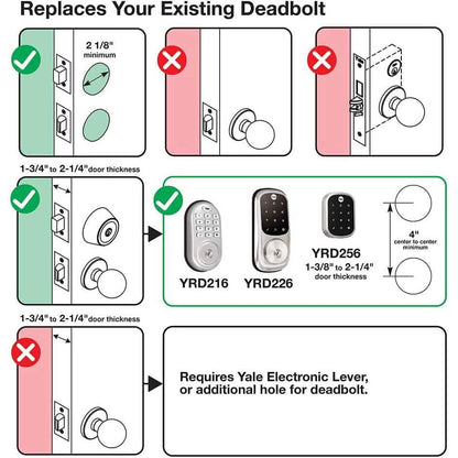 Yale Security Assure Keypad Door Lock Push Button YRD210-ZW-605 - A-1 Thread Vault
