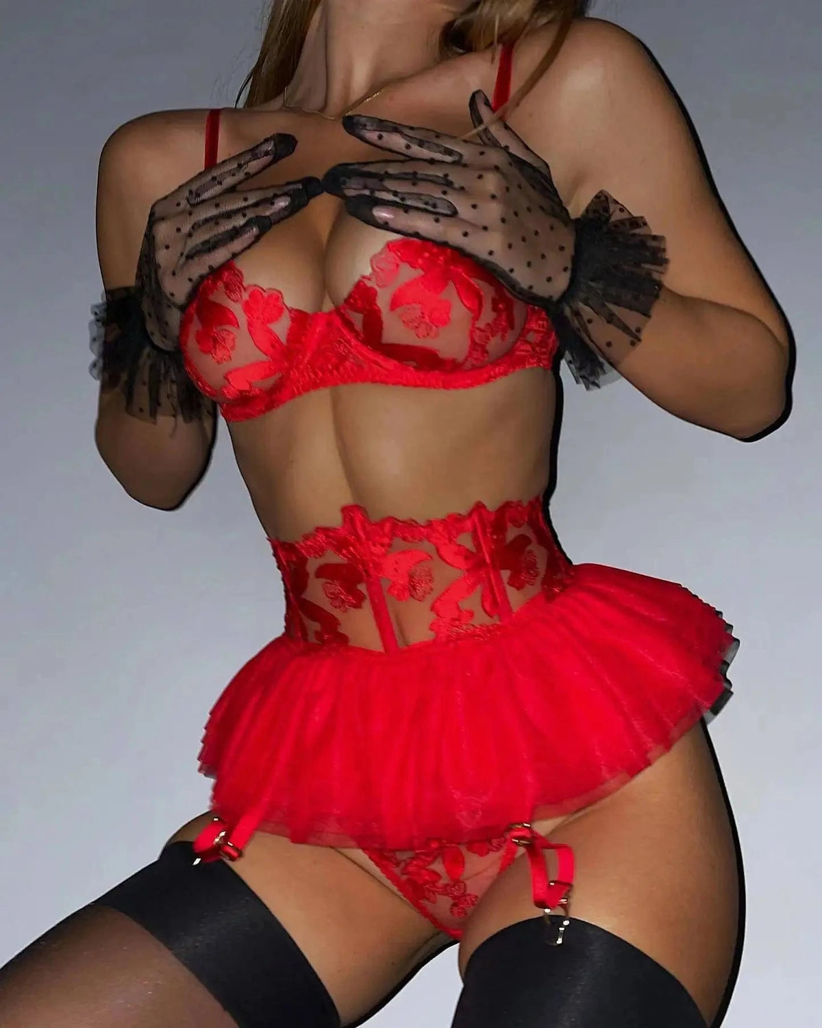 Yimunancy Lace Bra Set Women Transparent Mesh Patchwork Sexy Lingerie Set Floral Garter Brief Underwear Set - A-1 Thread Vault