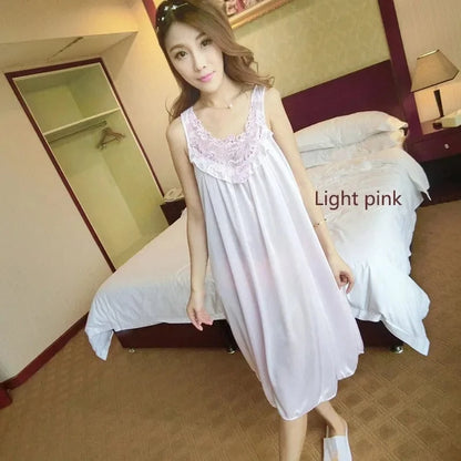 YINSILAIBEI Large Sexy Night Dress Ice Silk Satin Sleepwear Female Nightgown Women Sleeping Dresses Plus Size Night Shirts - A-1 Thread Vault