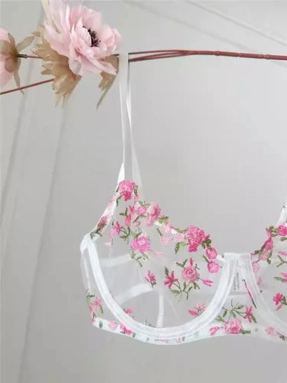 YUQI French Style Luxury Lingerie-Floral Embroidery Black Sheer Bra Set, Sensual Women's Intimates Elegant Transparent Underwear - A-1 Thread Vault