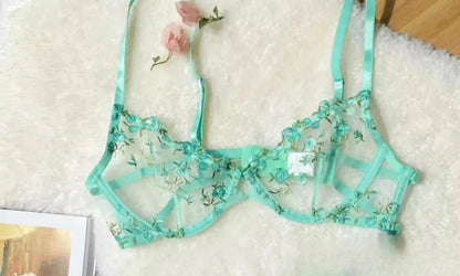 YUQI French Style Luxury Lingerie-Floral Embroidery Black Sheer Bra Set, Sensual Women's Intimates Elegant Transparent Underwear - A-1 Thread Vault
