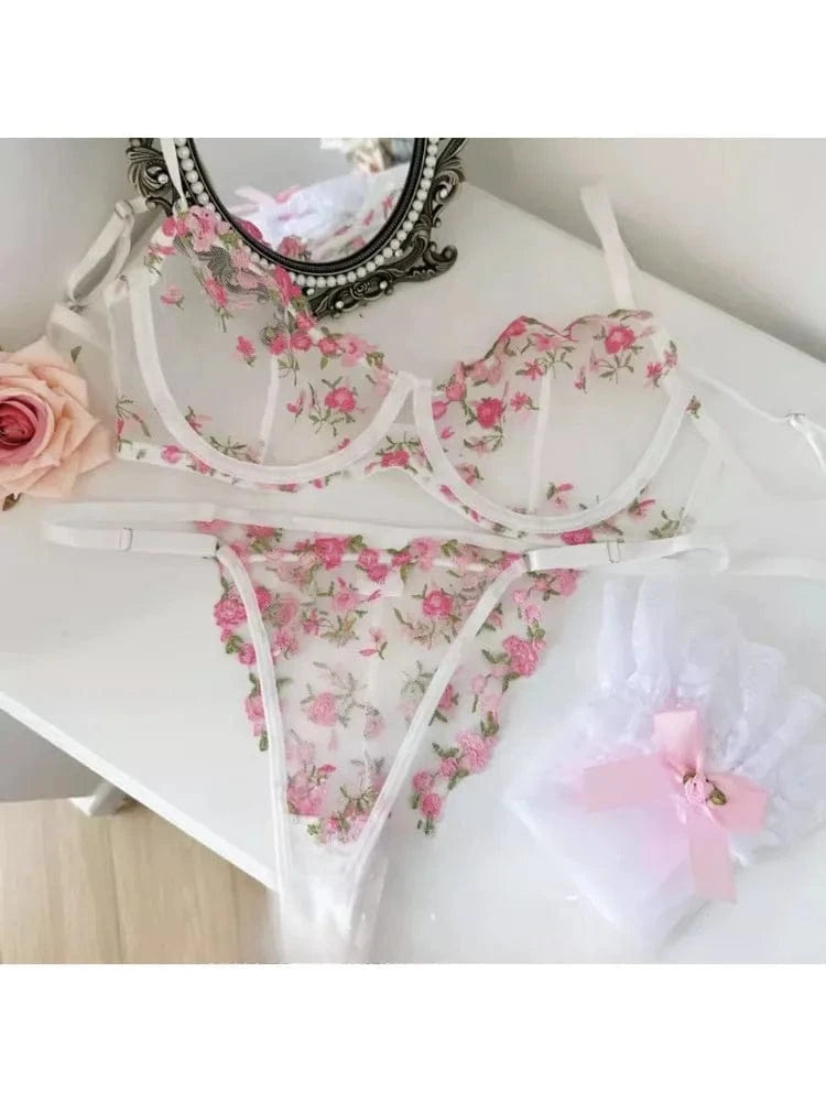 YUQI French Style Luxury Lingerie-Floral Embroidery Black Sheer Bra Set, Sensual Women's Intimates Elegant Transparent Underwear - A-1 Thread Vault