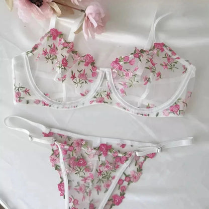 YUQI French Style Luxury Lingerie-Floral Embroidery Black Sheer Bra Set, Sensual Women's Intimates Elegant Transparent Underwear - A-1 Thread Vault