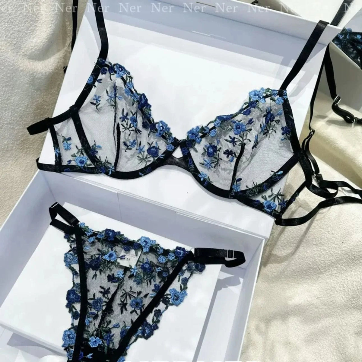 YUQI French Style Luxury Lingerie-Floral Embroidery Black Sheer Bra Set, Sensual Women's Intimates Elegant Transparent Underwear - A-1 Thread Vault