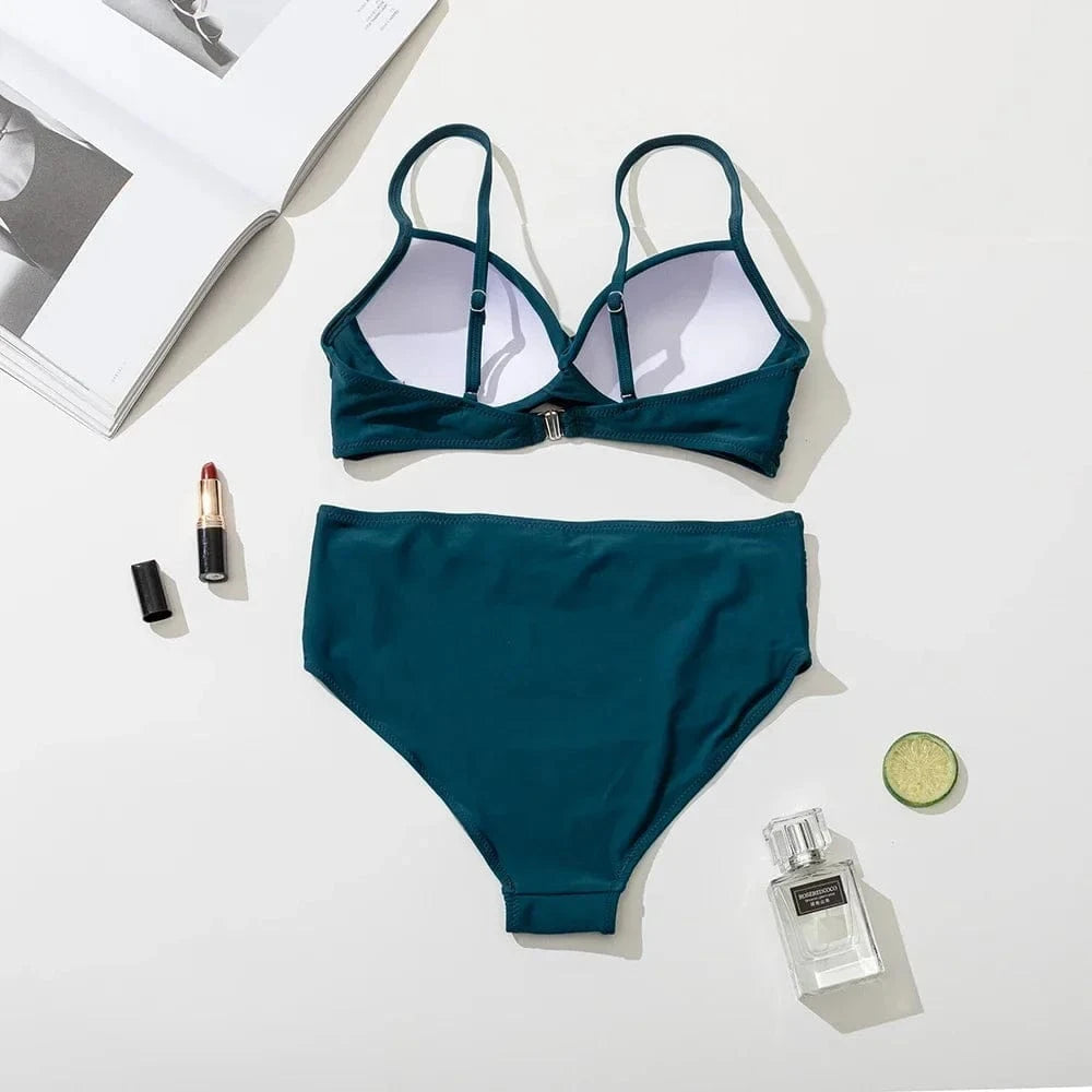 Z-LAI New High Waist Bikini 2024 Women's Sexy Swimsuit Halter Bikini Set Solid String Bathing Suit Push Up Swimwear Bodysuit - A-1 Thread Vault