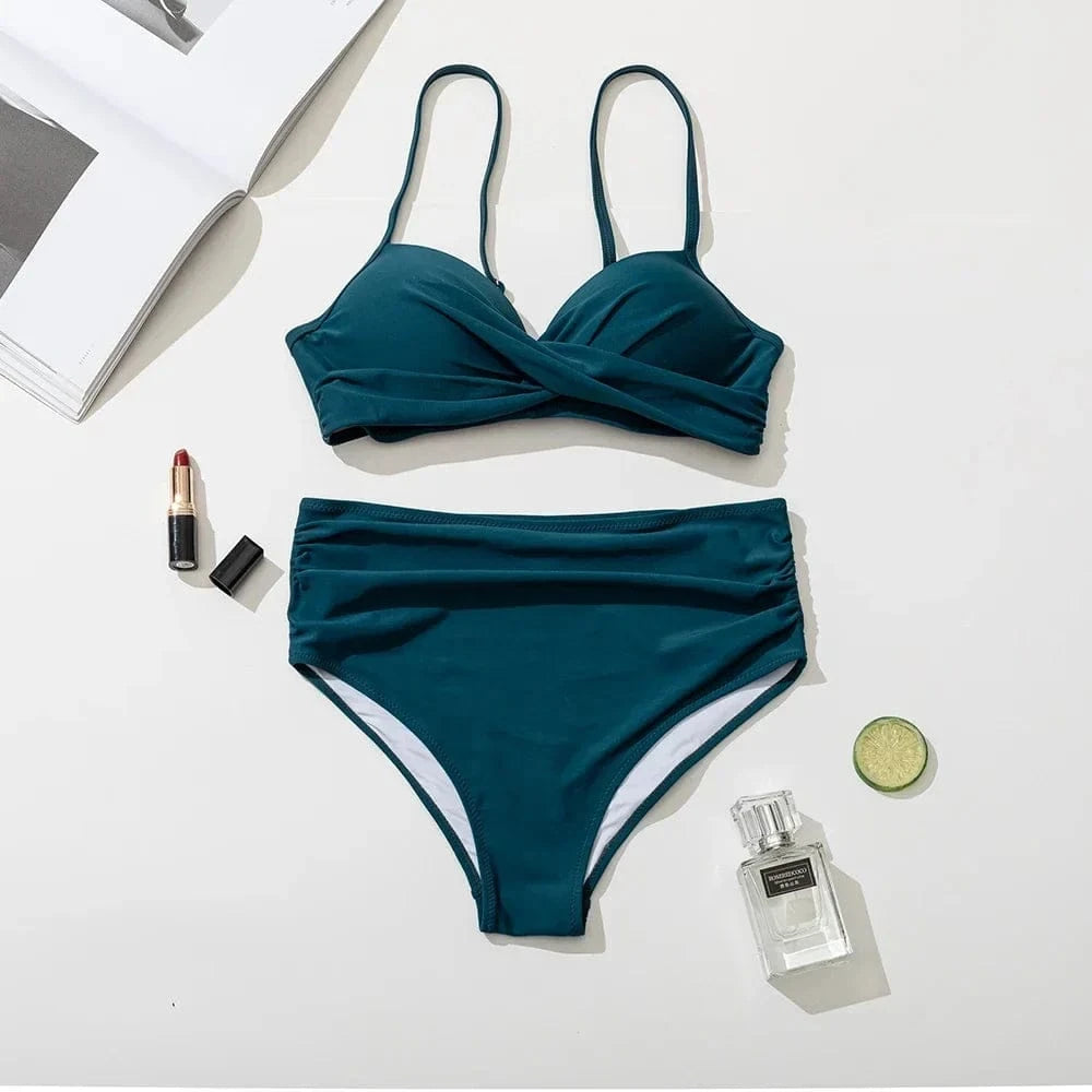 Z-LAI New High Waist Bikini 2024 Women's Sexy Swimsuit Halter Bikini Set Solid String Bathing Suit Push Up Swimwear Bodysuit - A-1 Thread Vault