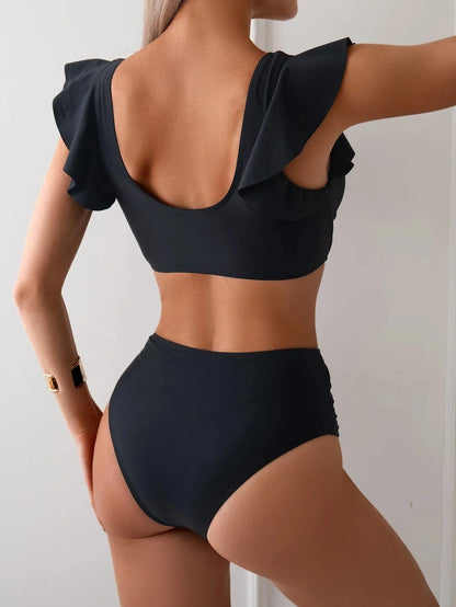 ZAFUL Women High Waisted Bikini Sets Two Piece Ruffle Swimsuit Cross Cutout Ruched Bathing Suit - A-1 Thread Vault