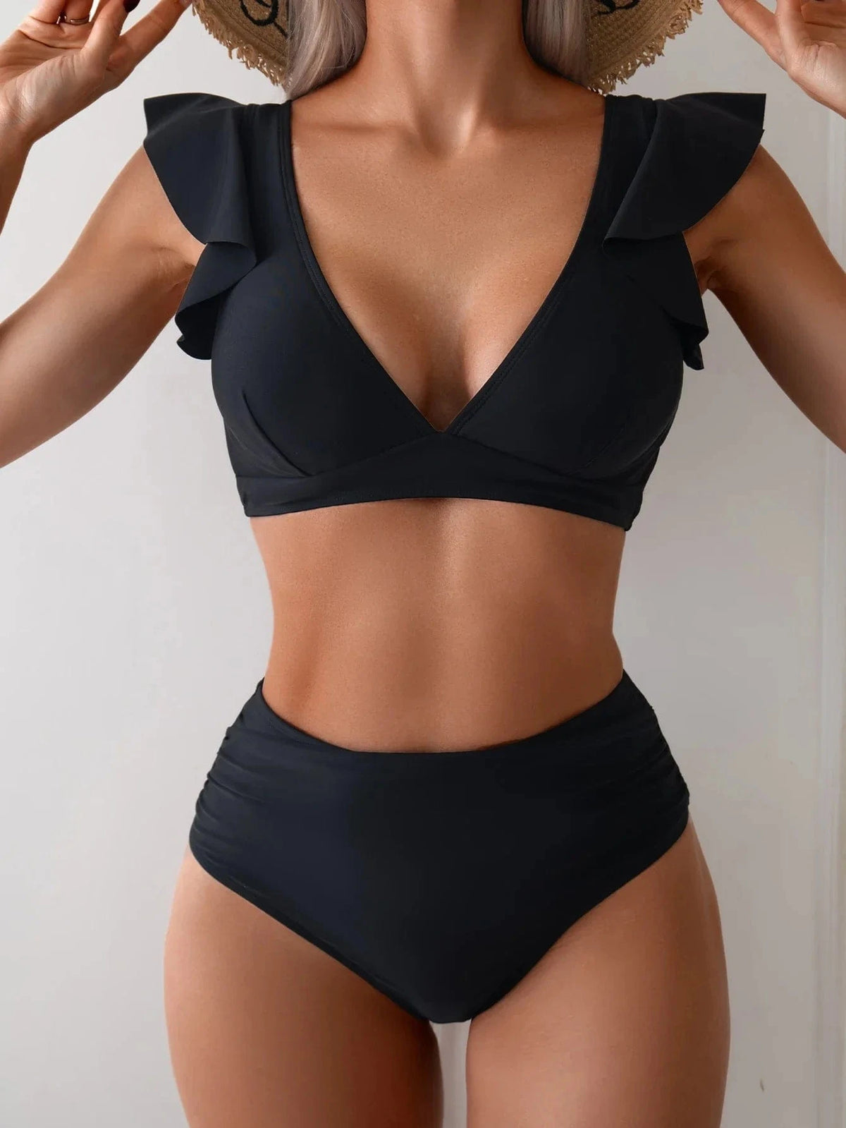ZAFUL Women High Waisted Bikini Sets Two Piece Ruffle Swimsuit Cross Cutout Ruched Bathing Suit - A-1 Thread Vault