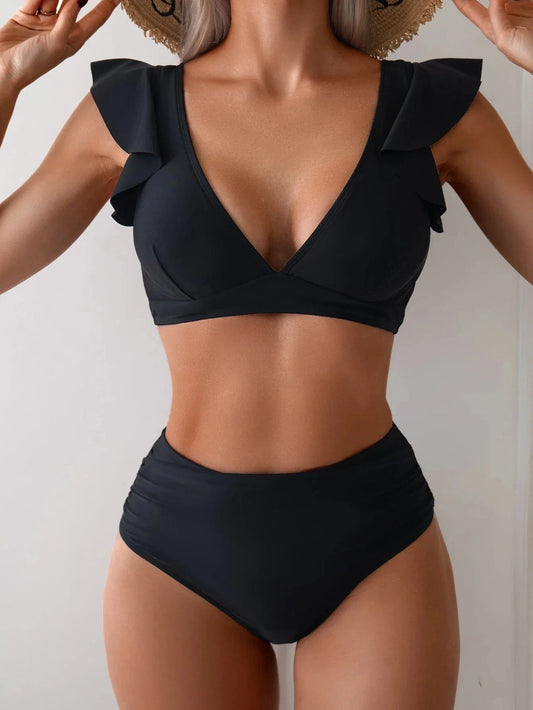 ZAFUL Women High Waisted Bikini Sets Two Piece Ruffle Swimsuit Cross Cutout Ruched Bathing Suit - A-1 Thread Vault