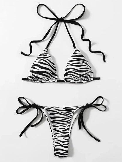 zebra striped micro bikini women halter push up bra triangle swimsuit Brazilian summer bathing suit swimwear 2024 swimming suit - A-1 Thread Vault