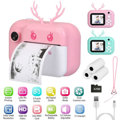 Zero Ink Selfie Camera 1080P HD Video Recorder with Dual Lens 3 Roll Print Papers - A-1 Thread Vault