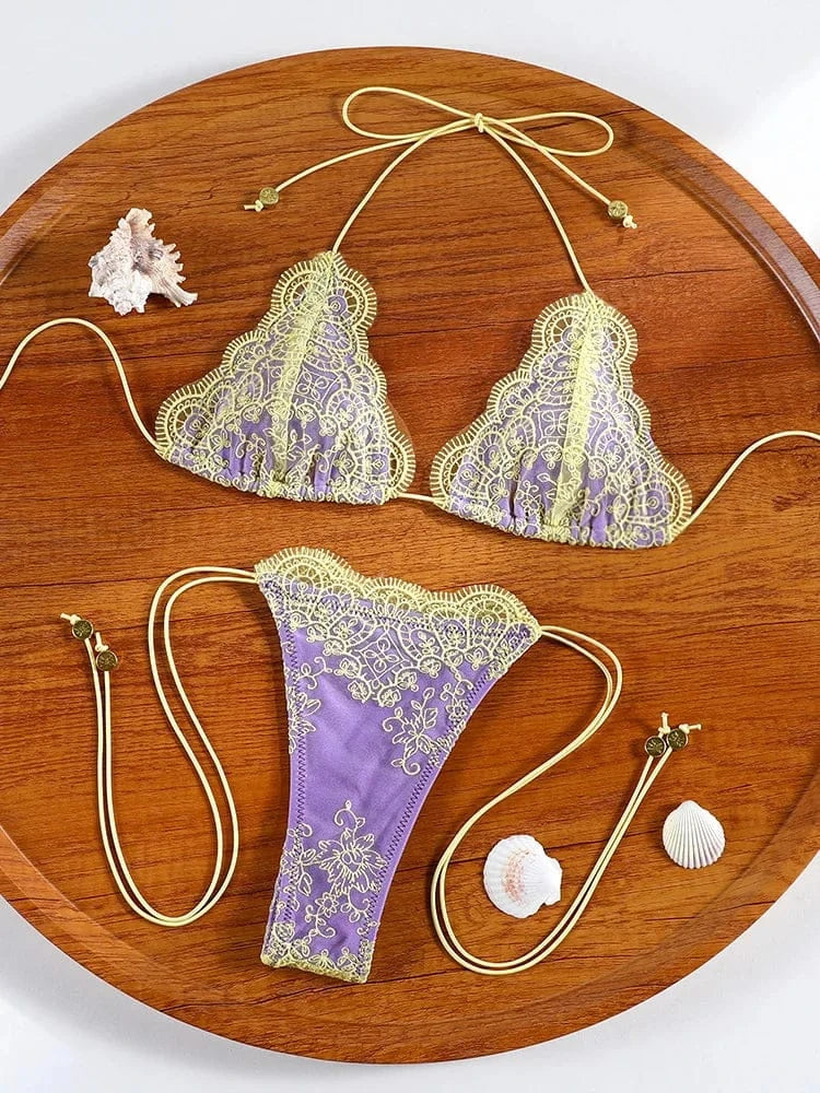 ZRTAK Micro Thong Triangle Swimwear Sexy Lace Bikini Set 2025 Swimsuit Women 2 Piece Beachwear Bandage Bathing Suits Beach Wear - A-1 Thread Vault